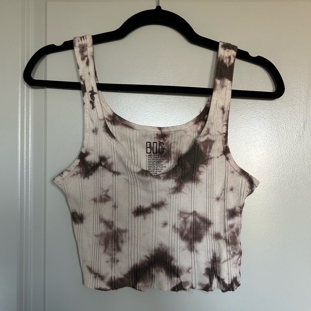 BDG Tie-Dye Ribbed Tank Top - Black and Cream